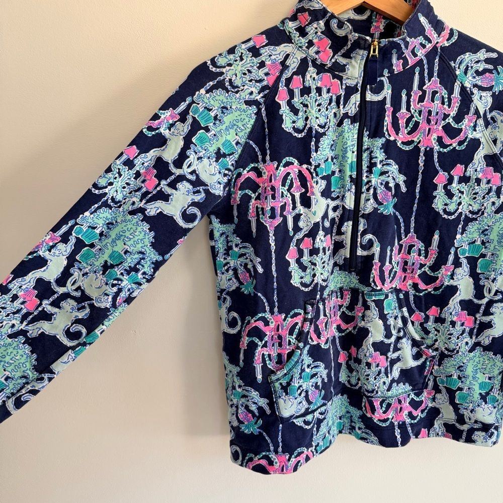 Lilly Pulitzer Captain Popover Monkey Trouble Print Half Zip Girls XL 12 14 - Picture 4 of 9